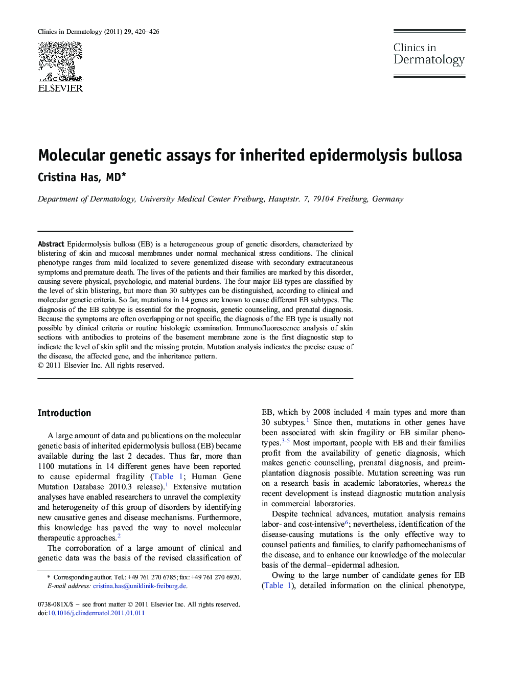 Molecular genetic assays for inherited epidermolysis bullosa