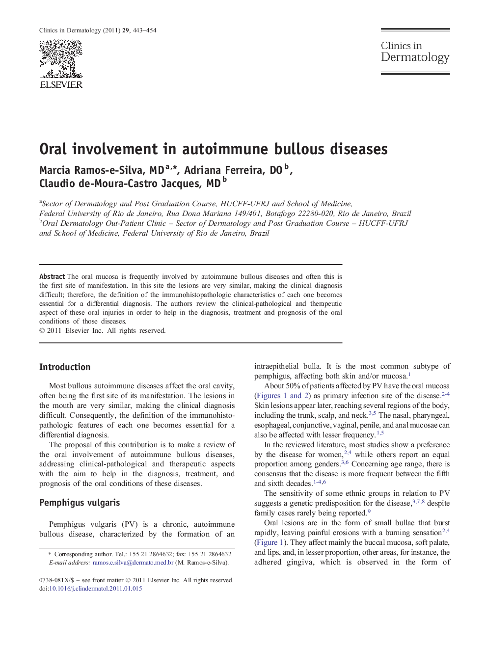 Oral involvement in autoimmune bullous diseases