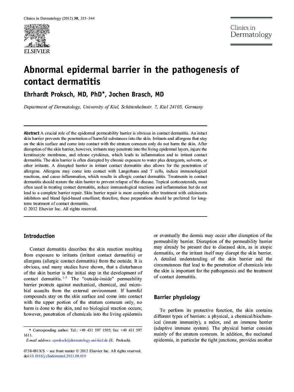 Abnormal epidermal barrier in the pathogenesis of contact dermatitis