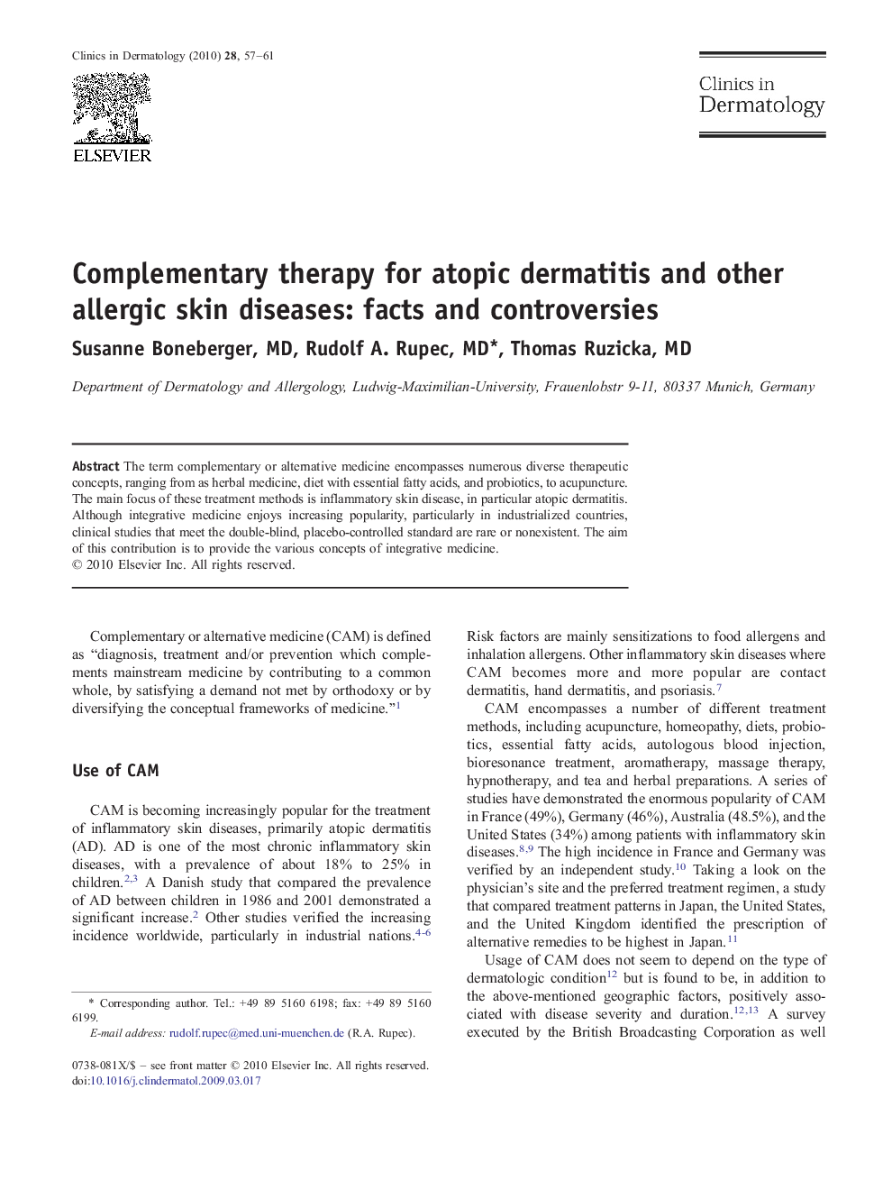 Complementary therapy for atopic dermatitis and other allergic skin diseases: facts and controversies