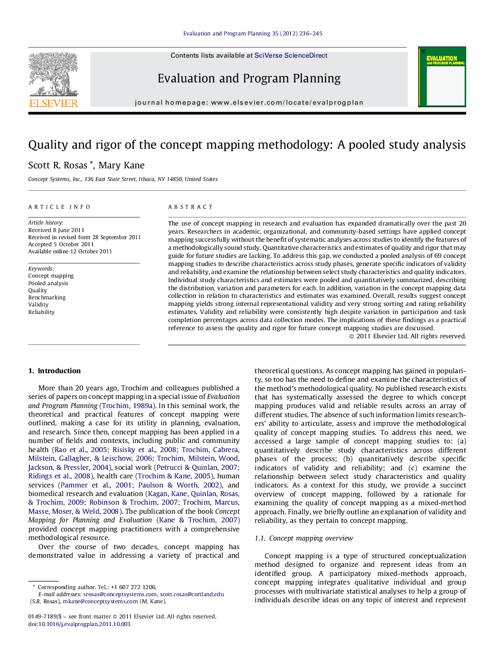 Quality and rigor of the concept mapping methodology: A pooled study analysis