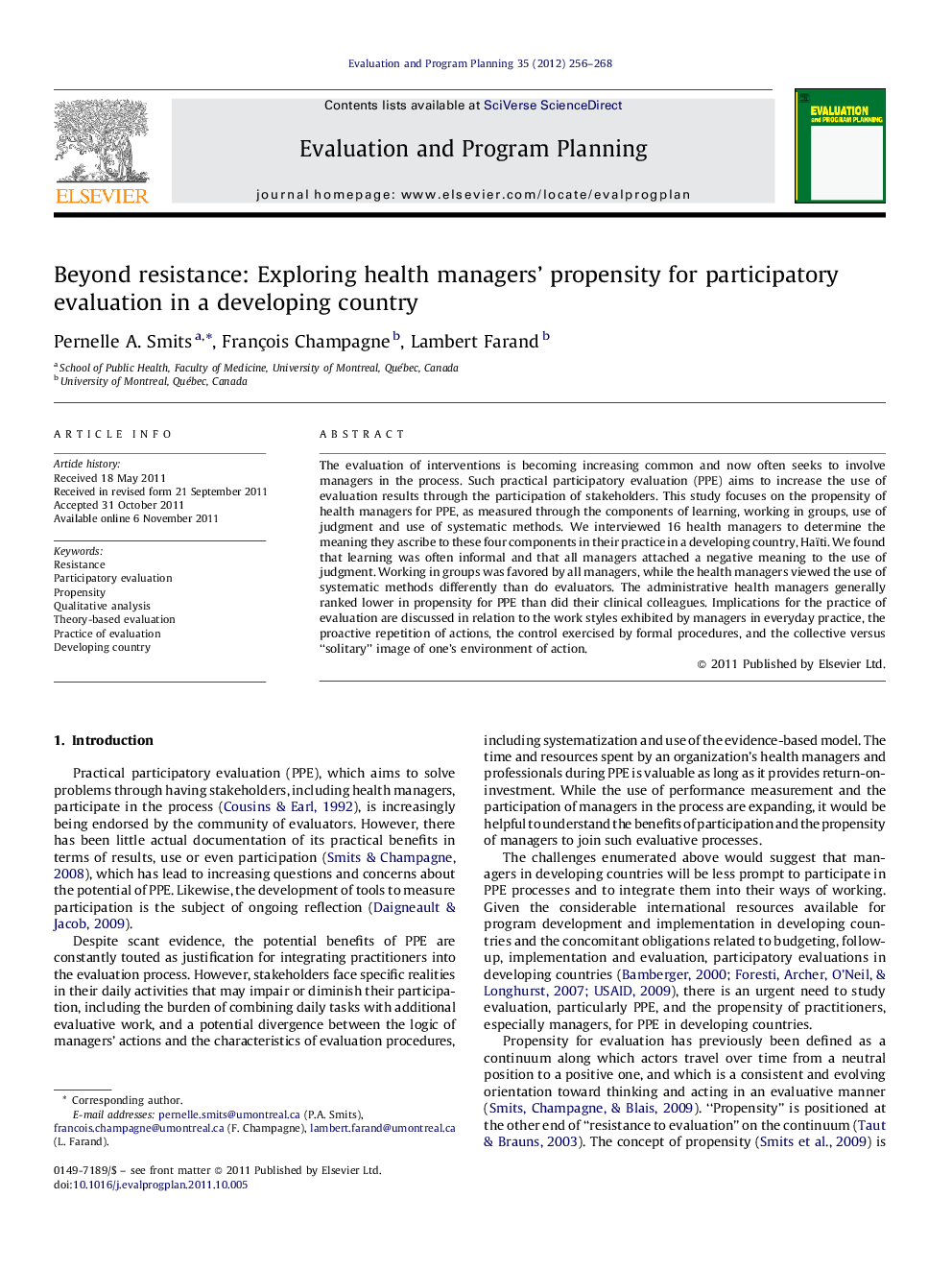 Beyond resistance: Exploring health managers’ propensity for participatory evaluation in a developing country