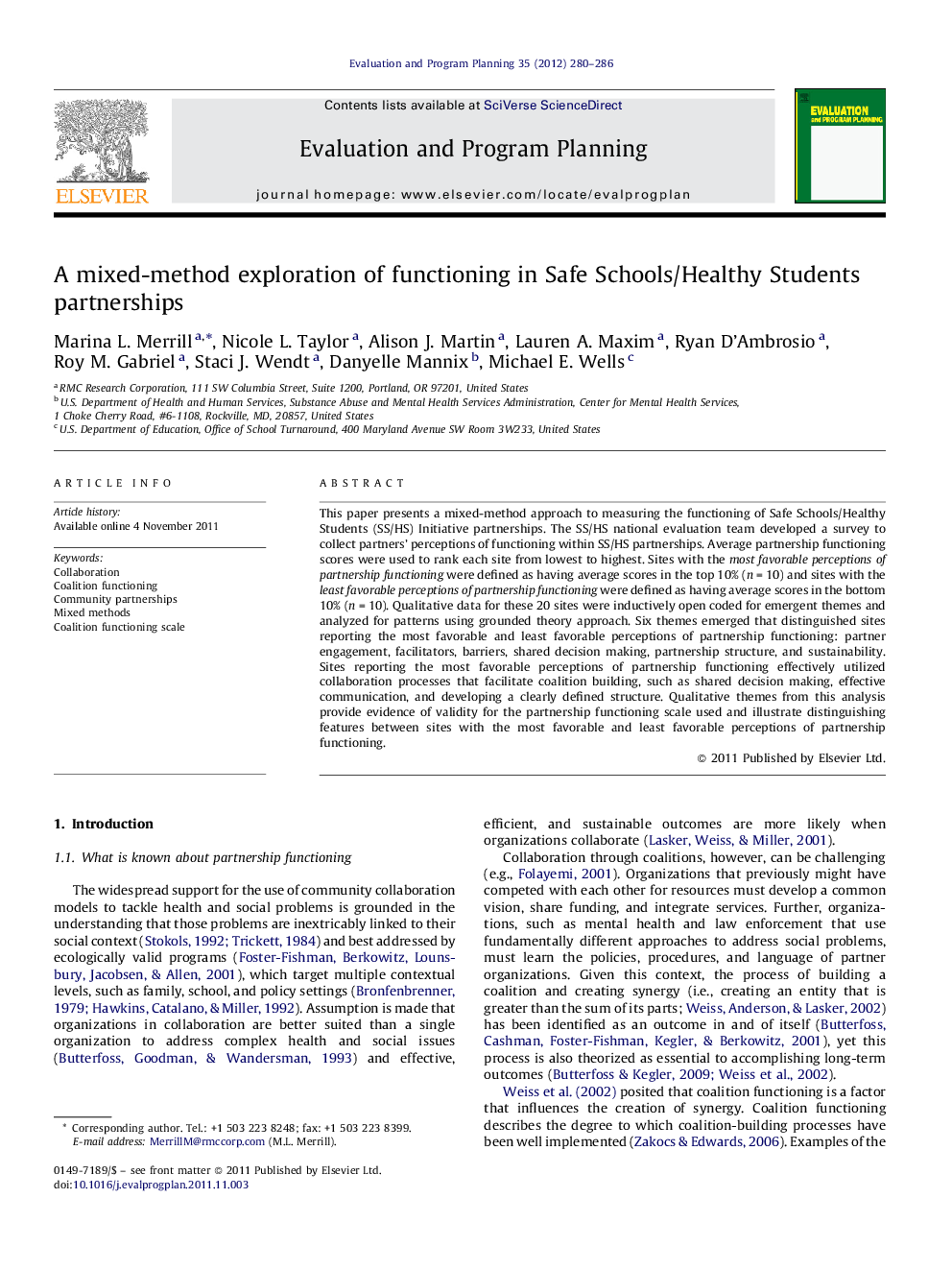 A mixed-method exploration of functioning in Safe Schools/Healthy Students partnerships