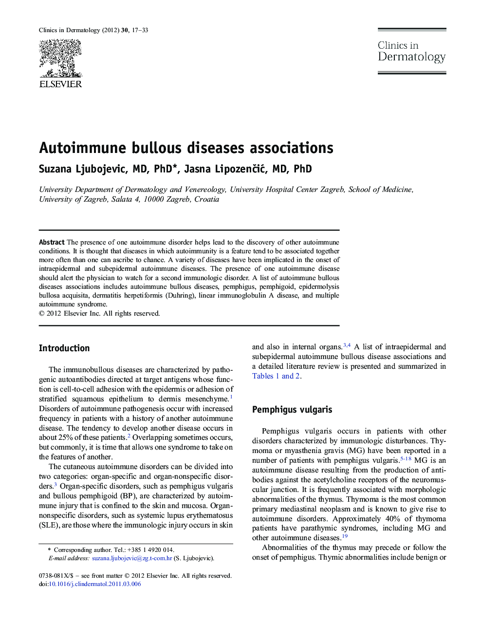 Autoimmune bullous diseases associations