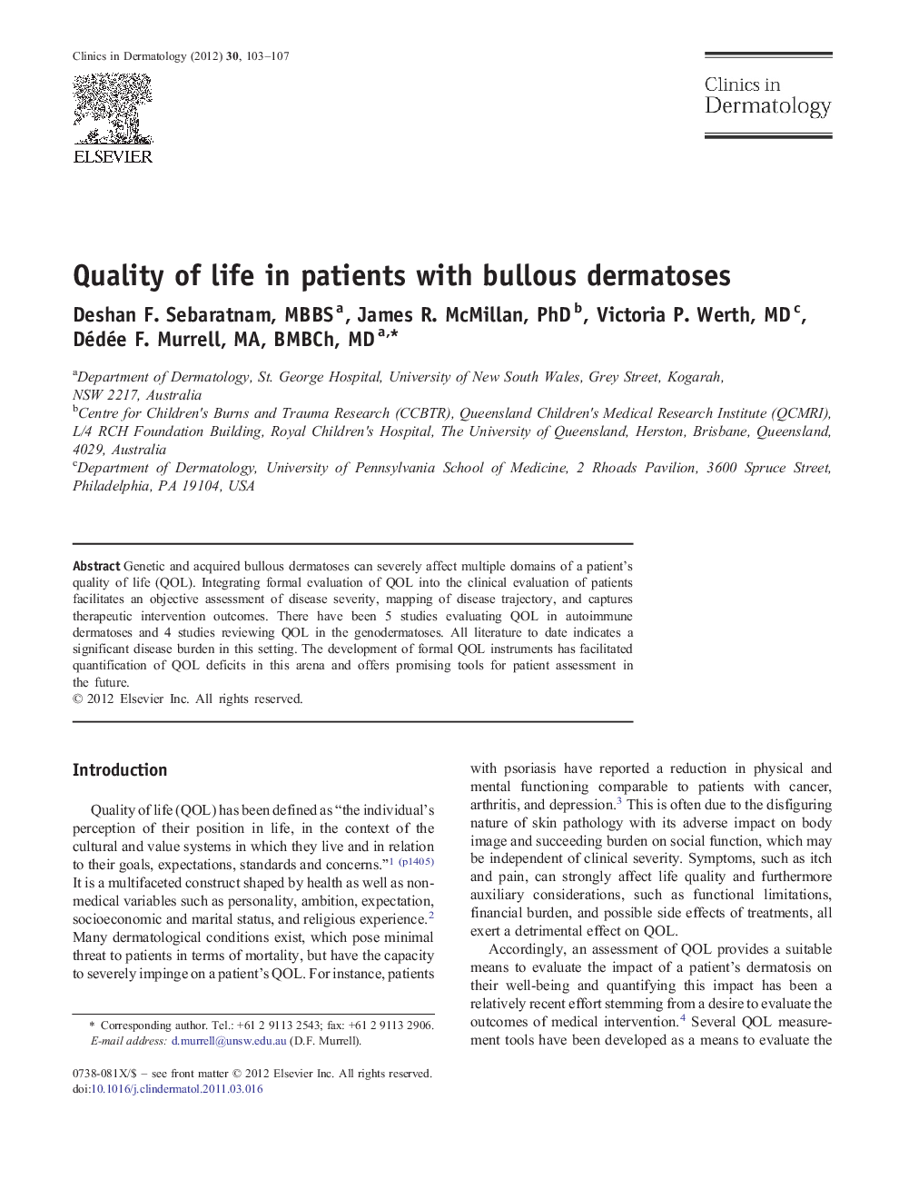 Quality of life in patients with bullous dermatoses