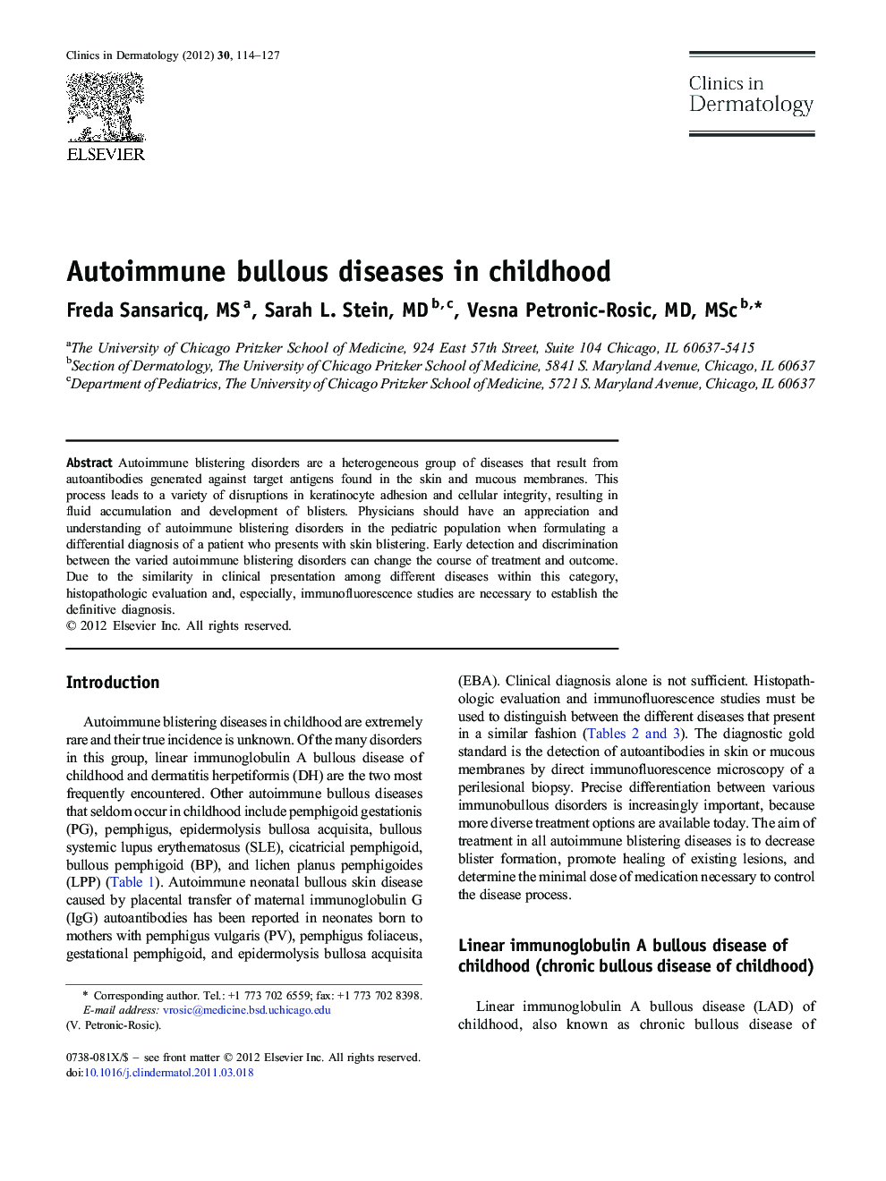 Autoimmune bullous diseases in childhood