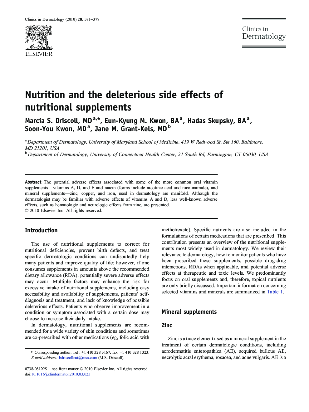 Nutrition and the deleterious side effects of nutritional supplements