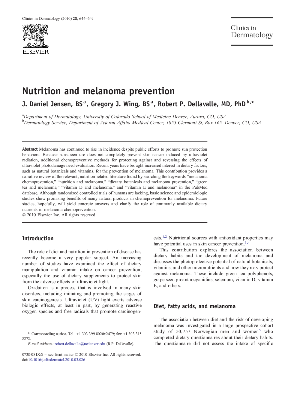 Nutrition and melanoma prevention