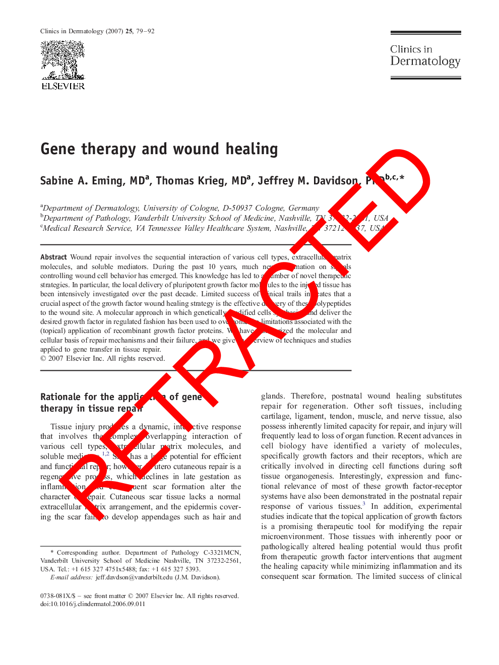 RETRACTED: Gene therapy and wound healing