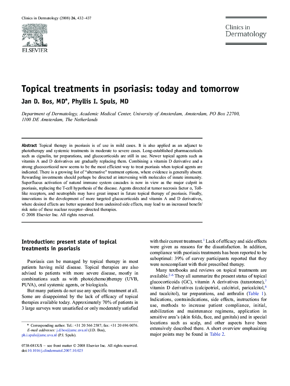 Topical treatments in psoriasis: today and tomorrow