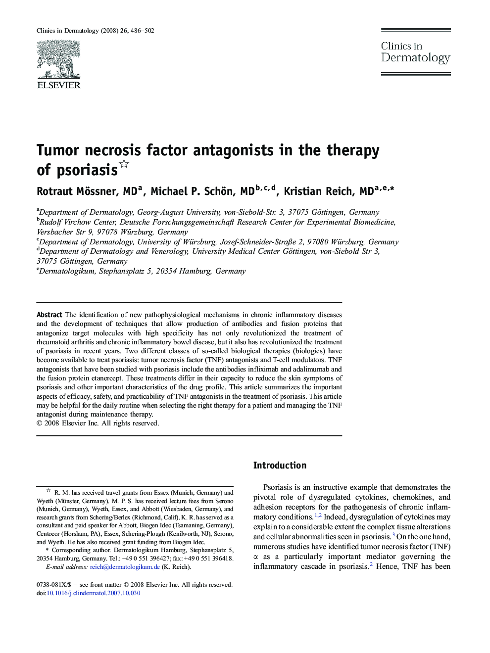 Tumor necrosis factor antagonists in the therapy of psoriasis 