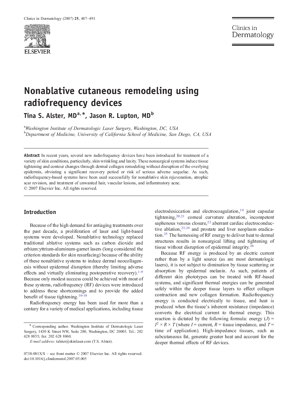 Nonablative cutaneous remodeling using radiofrequency devices