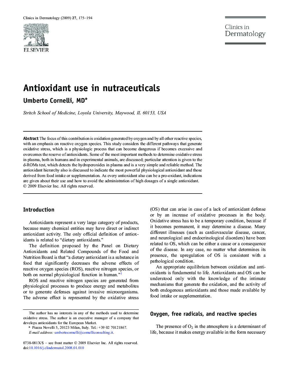 Antioxidant use in nutraceuticals 