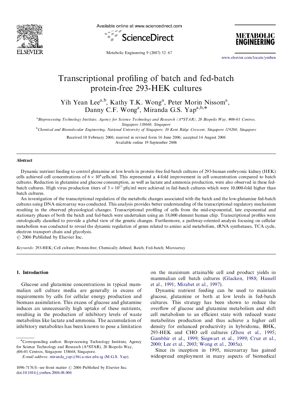 Transcriptional profiling of batch and fed-batch protein-free 293-HEK cultures