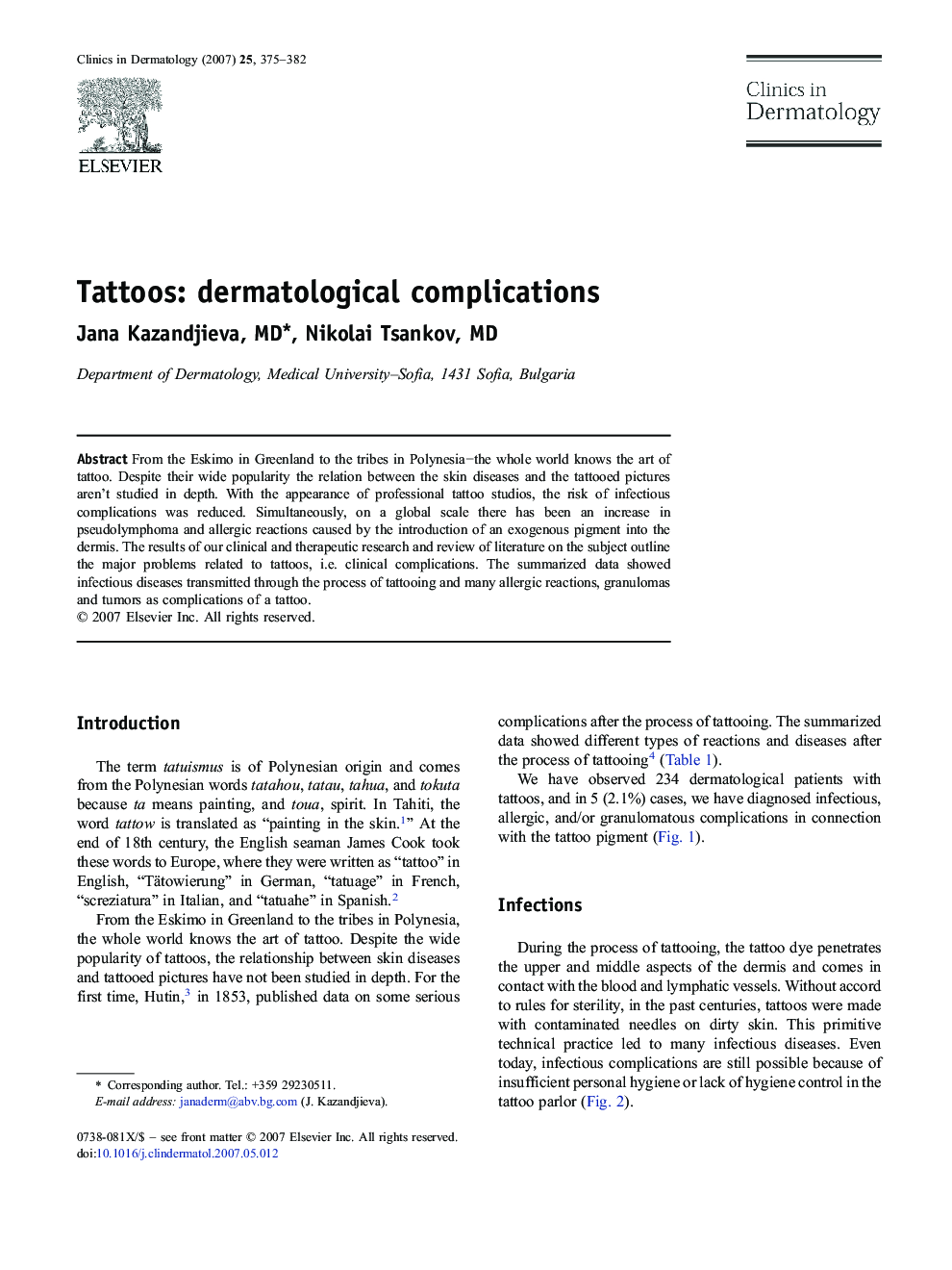 Tattoos: dermatological complications