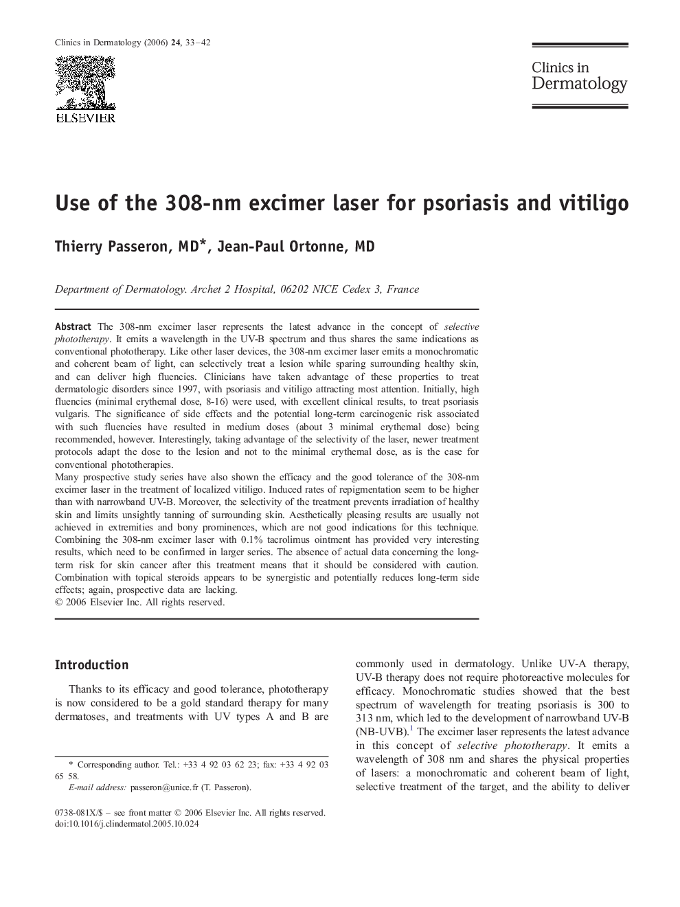 Use of the 308-nm excimer laser for psoriasis and vitiligo