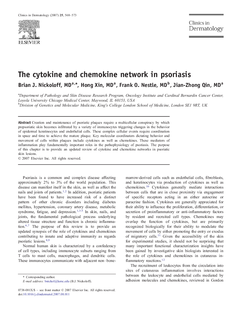 The cytokine and chemokine network in psoriasis