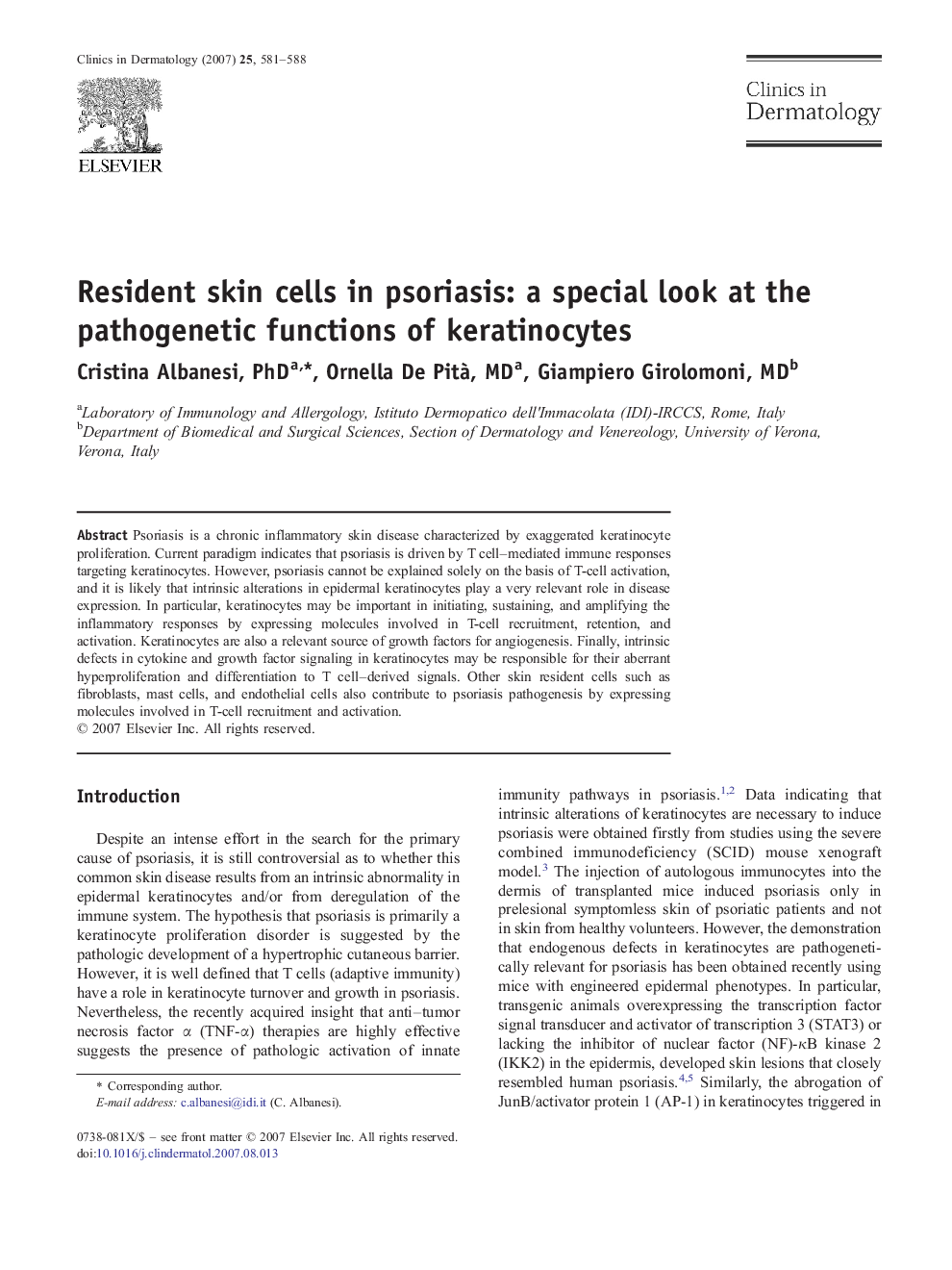 Resident skin cells in psoriasis: a special look at the pathogenetic functions of keratinocytes