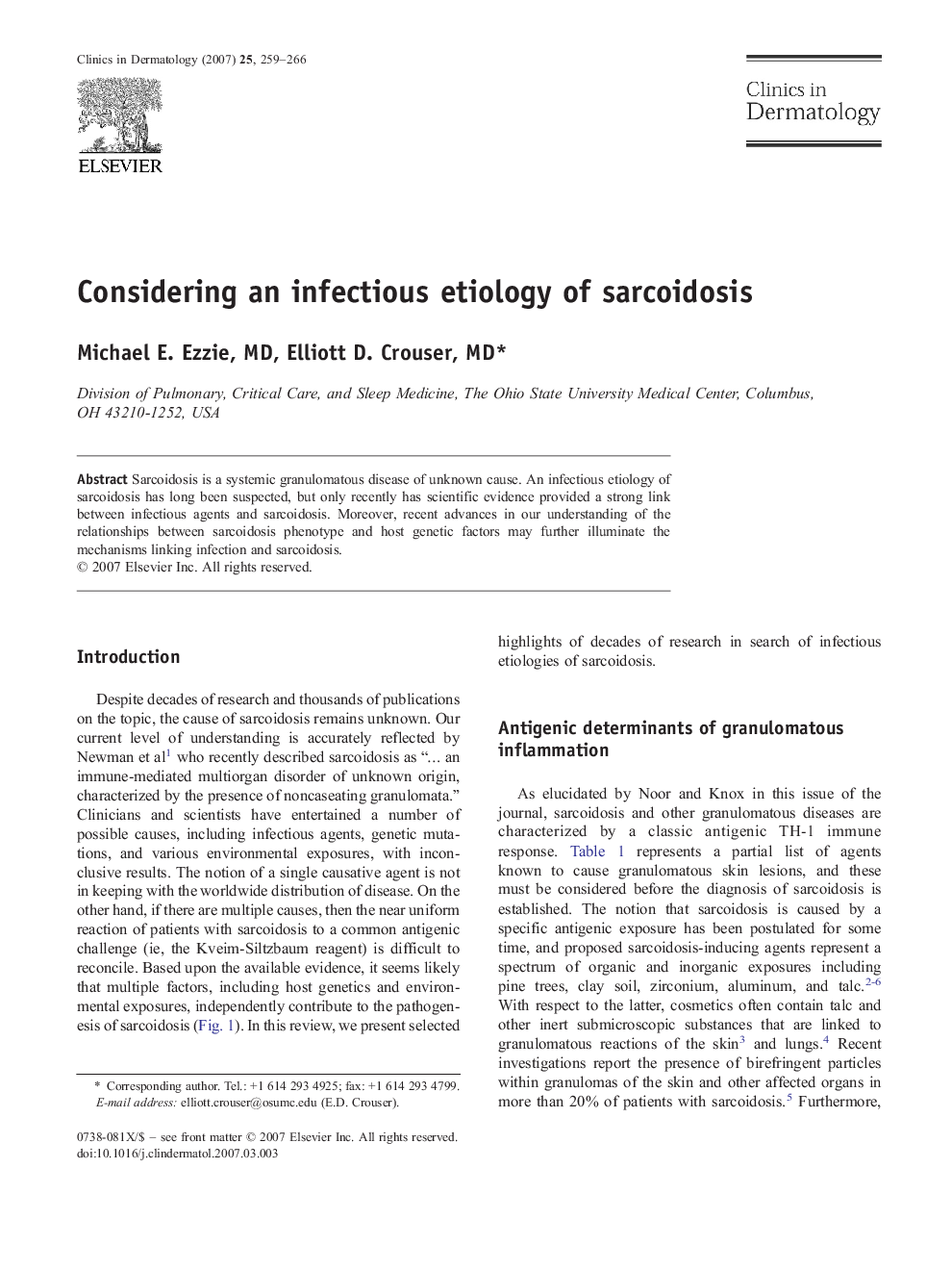 Considering an infectious etiology of sarcoidosis