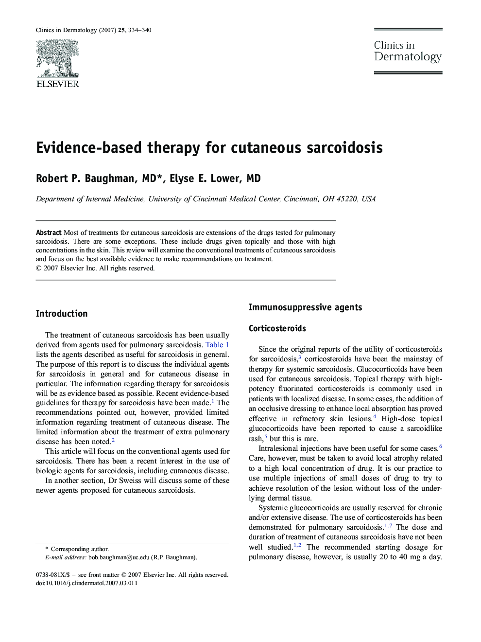 Evidence-based therapy for cutaneous sarcoidosis