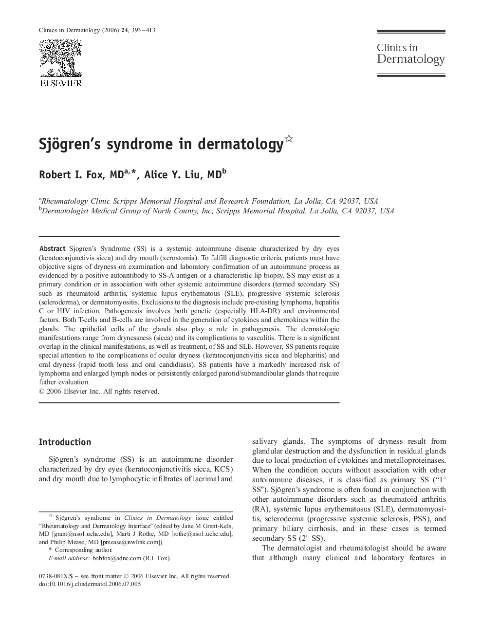 Sjögren's syndrome in dermatology 