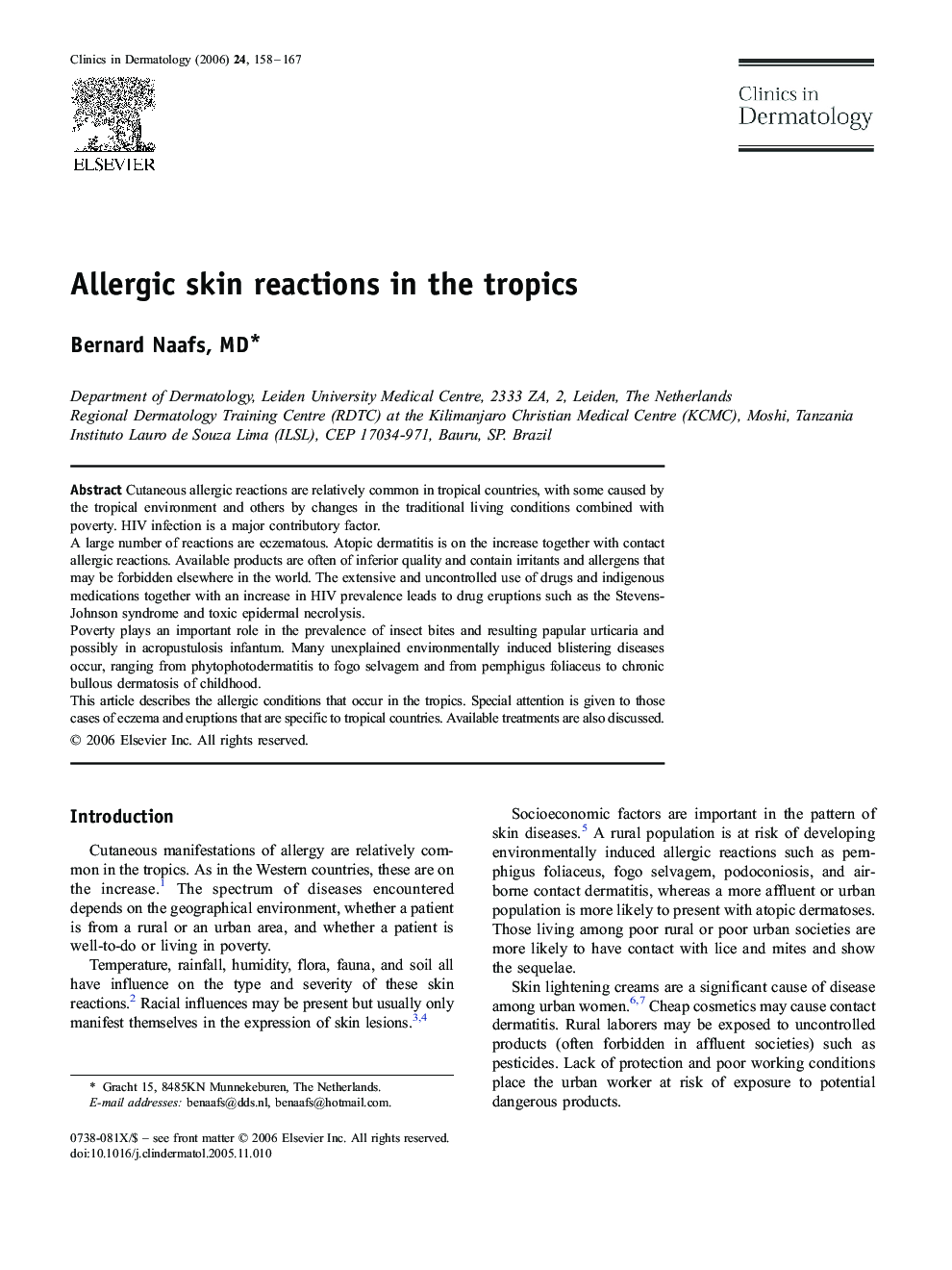 Allergic skin reactions in the tropics