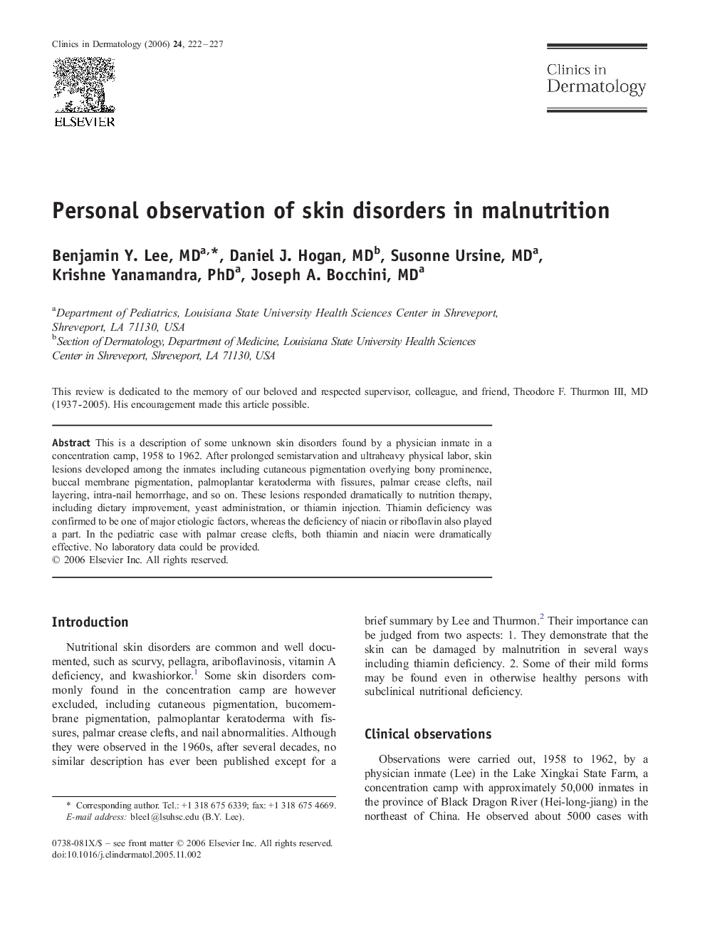 Personal observation of skin disorders in malnutrition