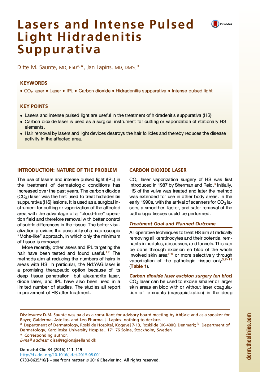 Lasers and Intense Pulsed Light Hidradenitis Suppurativa