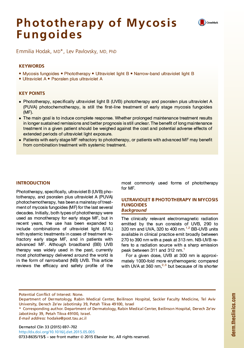 Phototherapy of Mycosis Fungoides