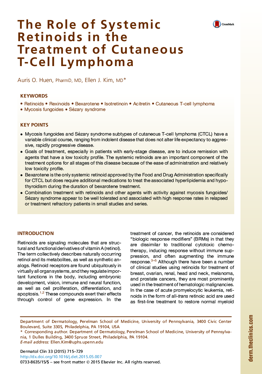 The Role of Systemic Retinoids in the Treatment of Cutaneous T-Cell Lymphoma