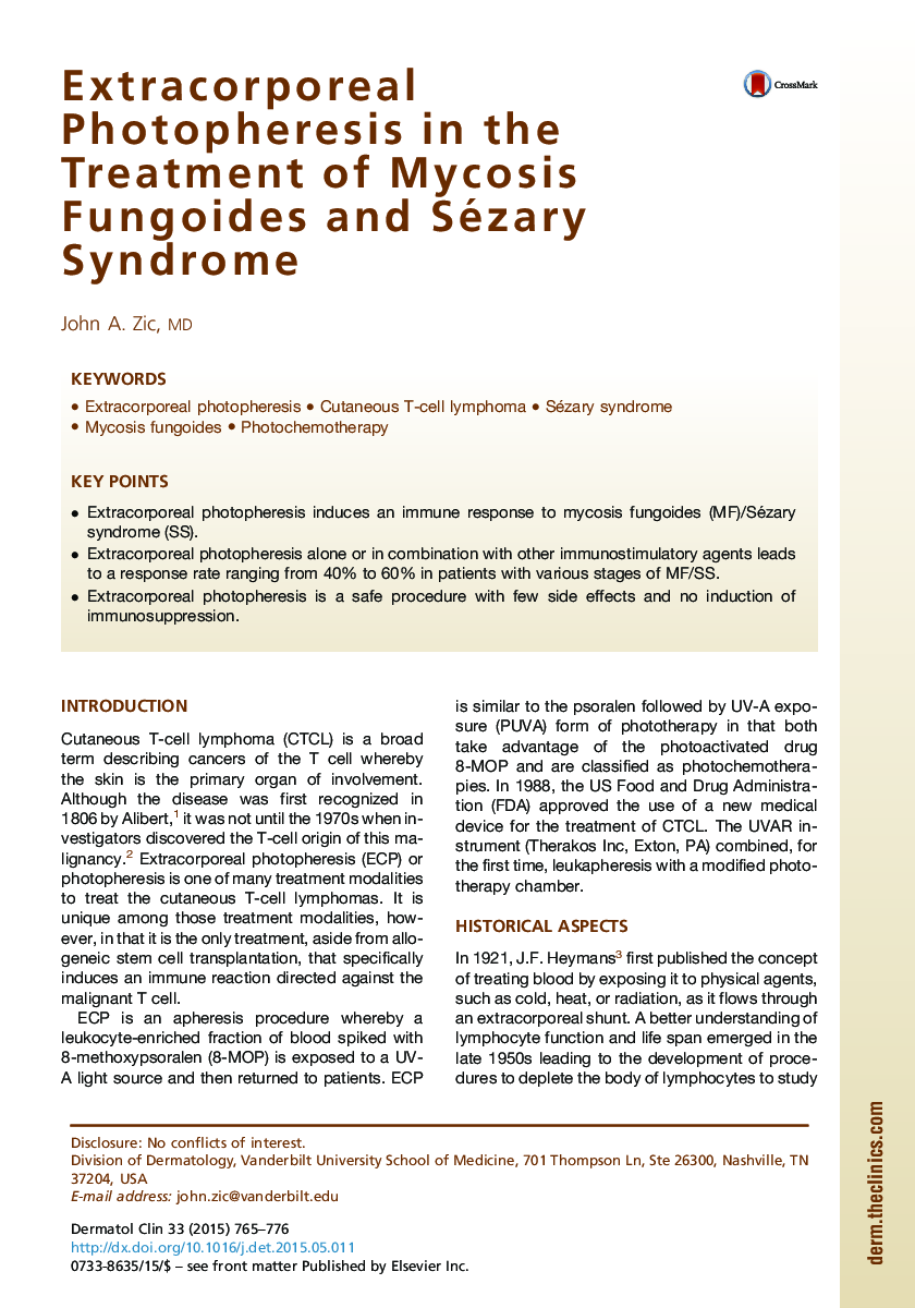 Extracorporeal Photopheresis in the Treatment of Mycosis Fungoides and Sézary Syndrome