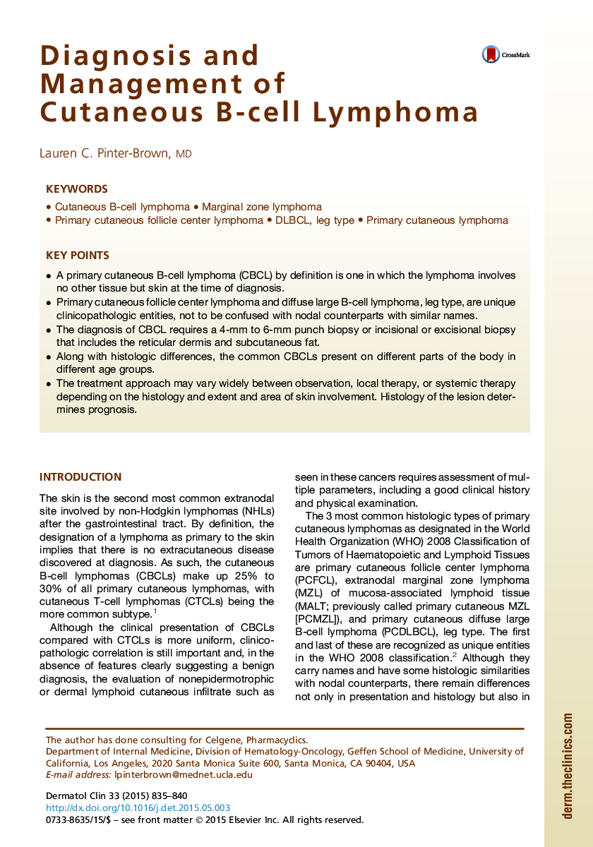 Diagnosis and Management of Cutaneous B-cell Lymphoma