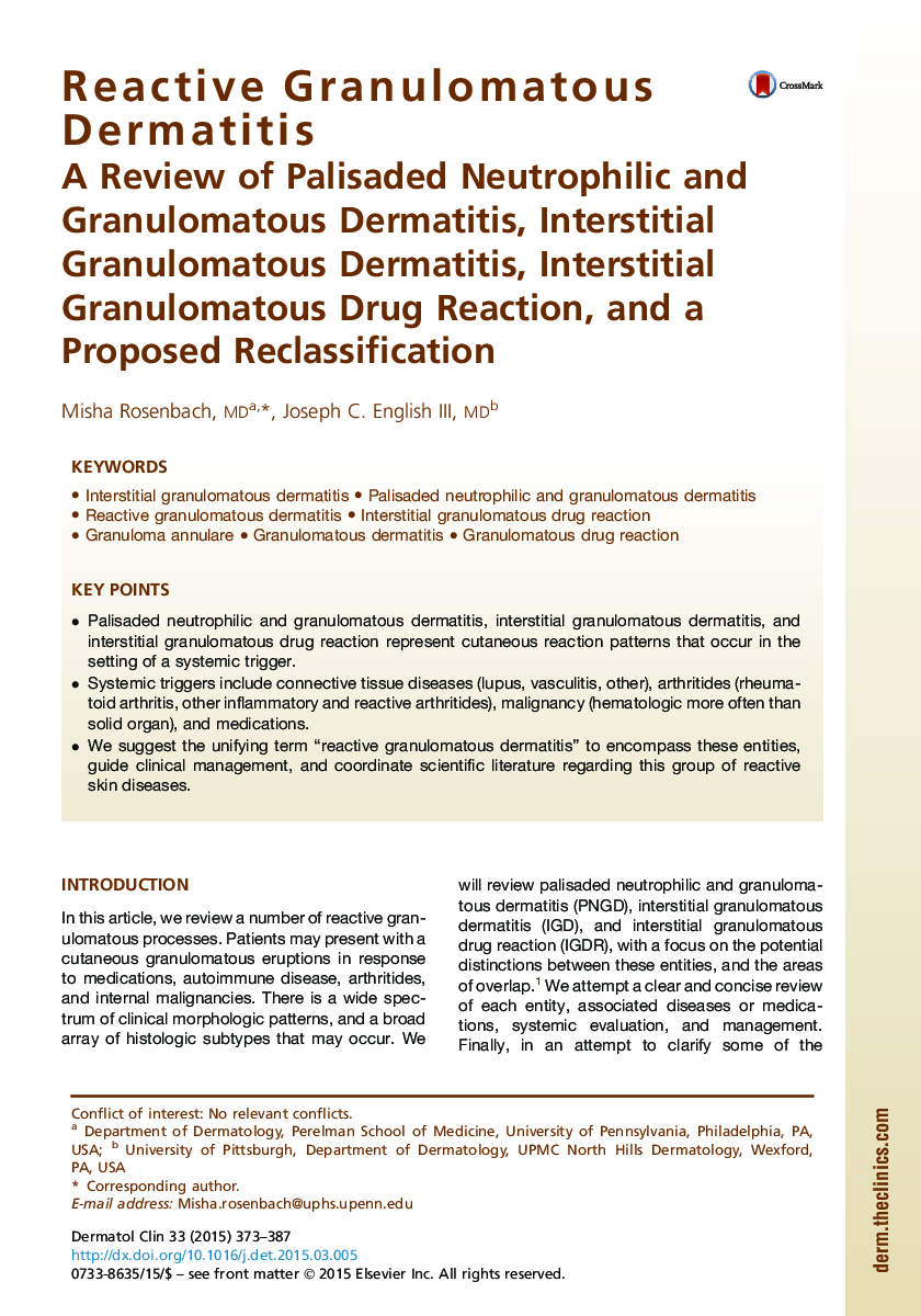 Reactive Granulomatous Dermatitis