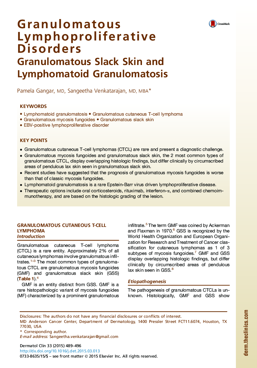 Granulomatous Lymphoproliferative Disorders
