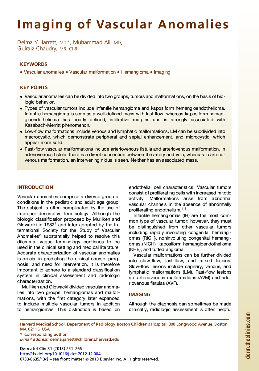 Imaging of Vascular Anomalies