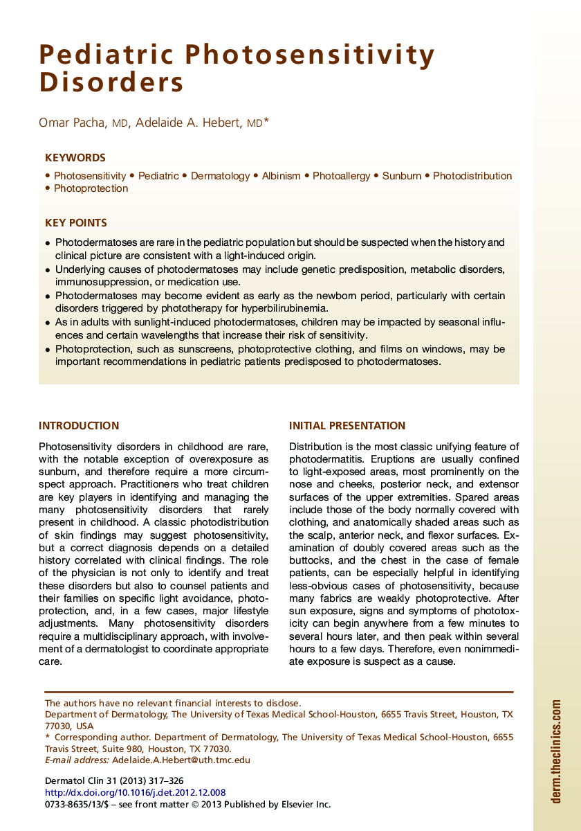 Pediatric Photosensitivity Disorders