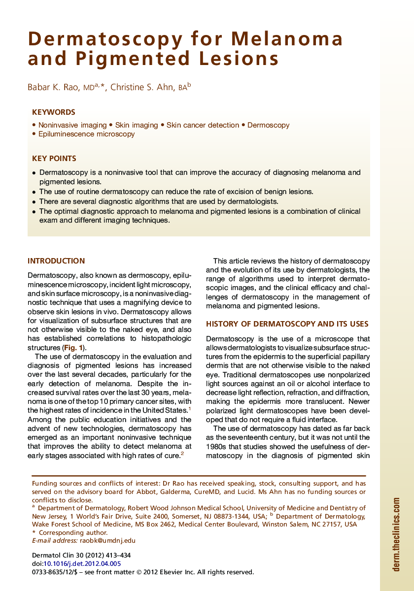 Dermatoscopy for Melanoma and Pigmented Lesions