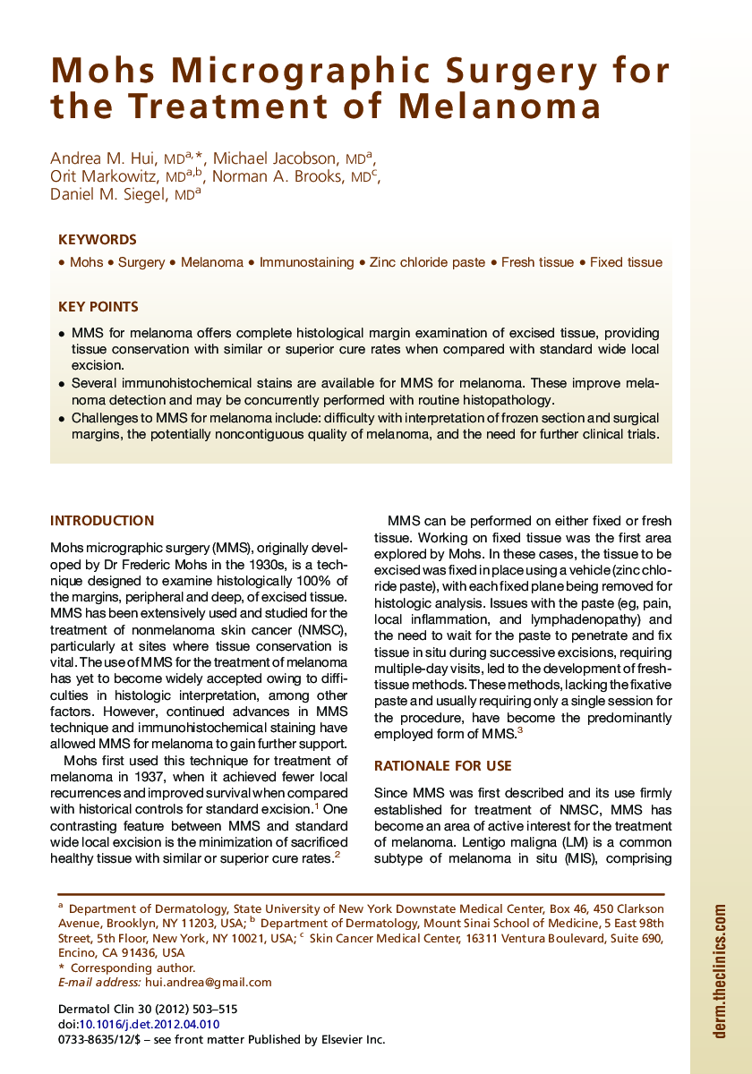 Mohs Micrographic Surgery for the Treatment of Melanoma