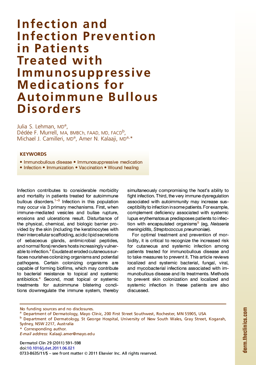 Infection and Infection Prevention in Patients TreatedÂ with Immunosuppressive Medications for Autoimmune Bullous Disorders