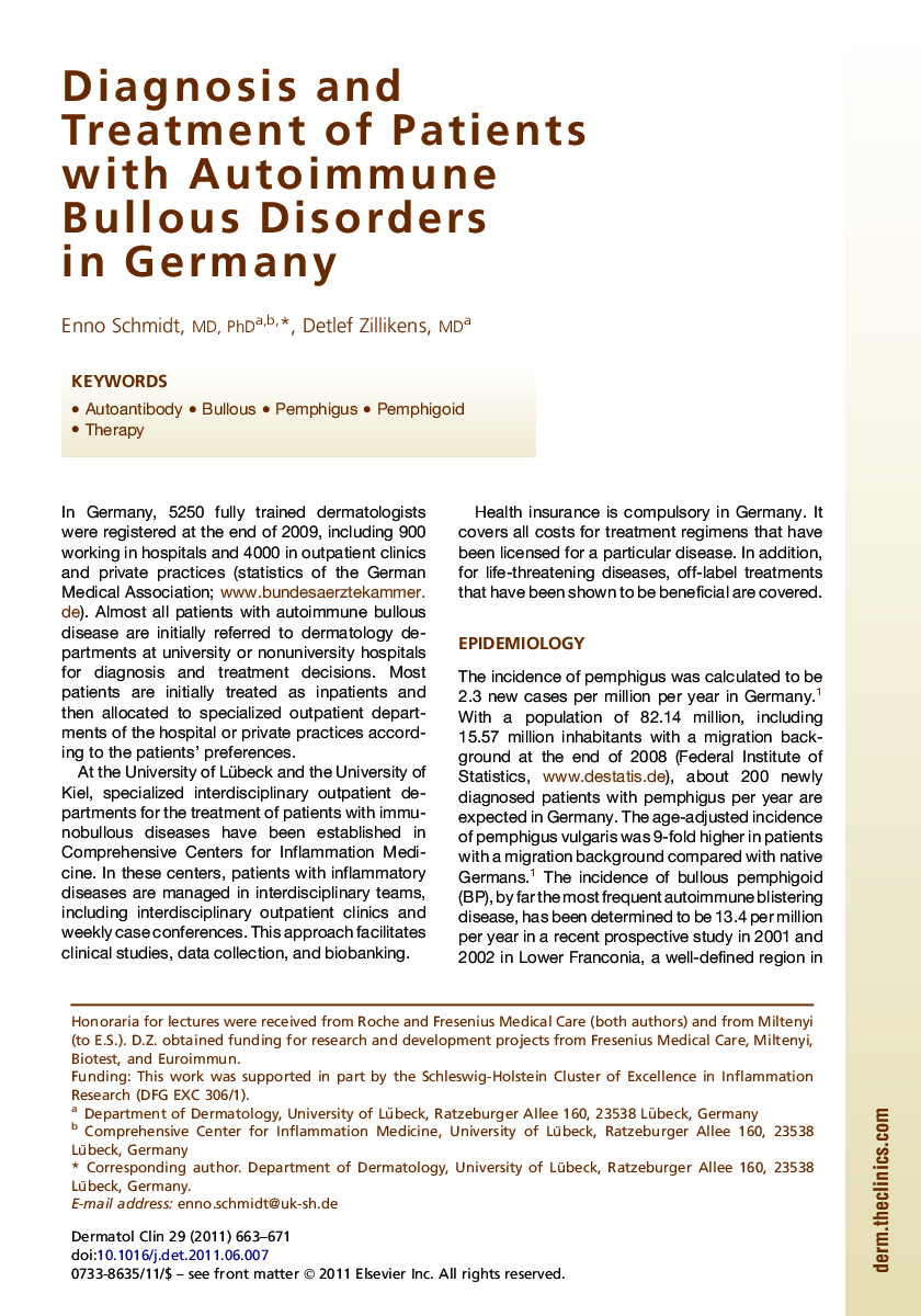 Diagnosis and Treatment of Patients with Autoimmune Bullous Disorders in Germany