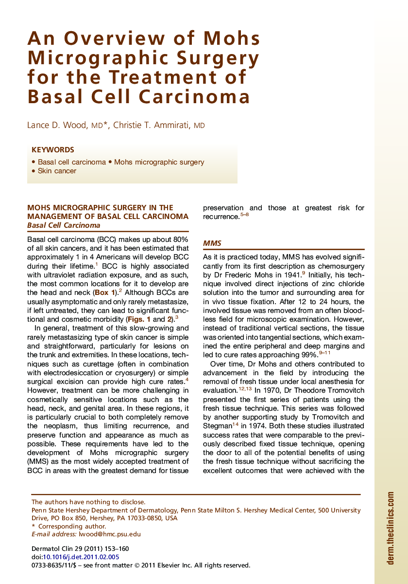 An Overview of Mohs Micrographic Surgery for the Treatment of Basal Cell Carcinoma