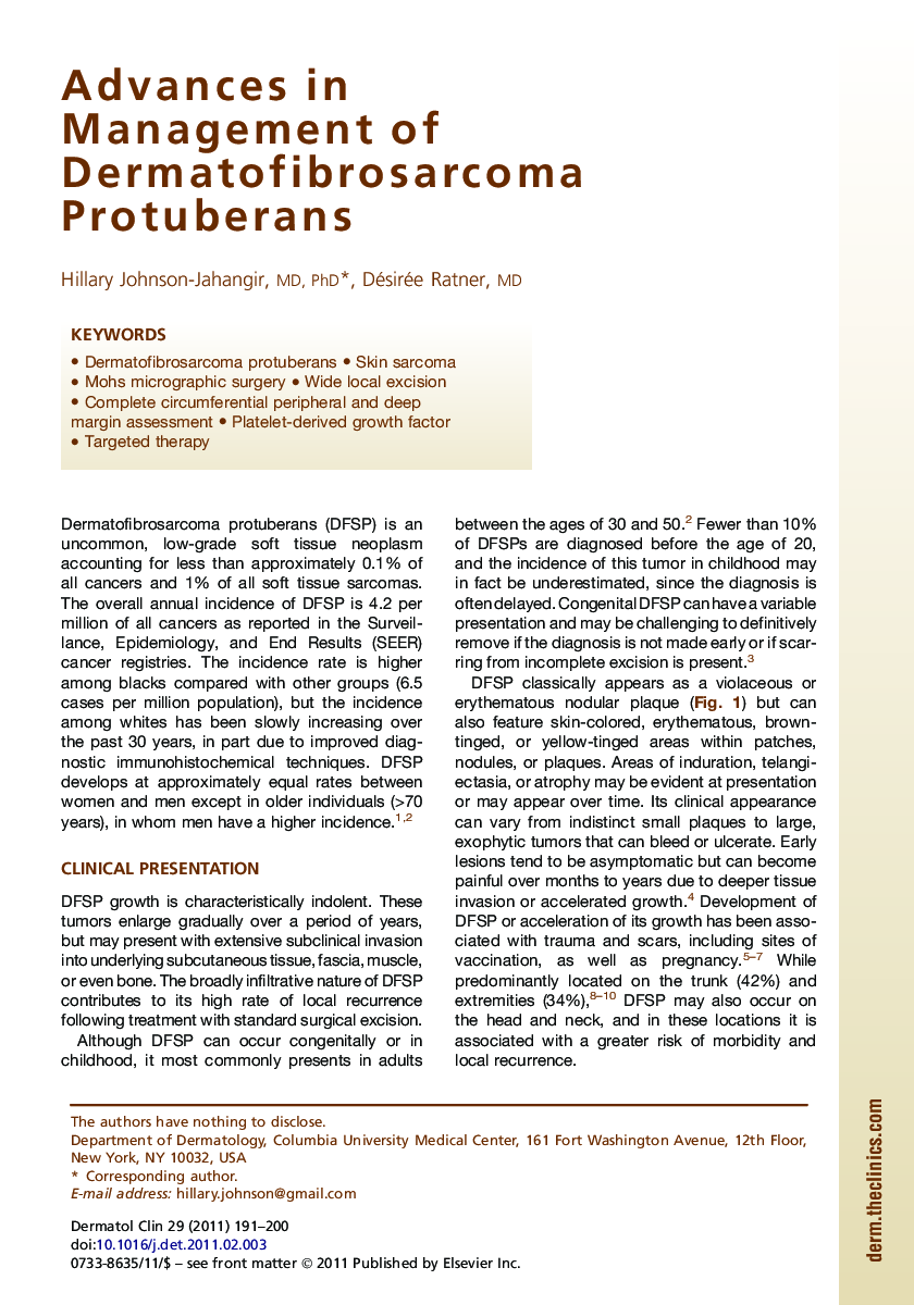 Advances in Management of Dermatofibrosarcoma Protuberans