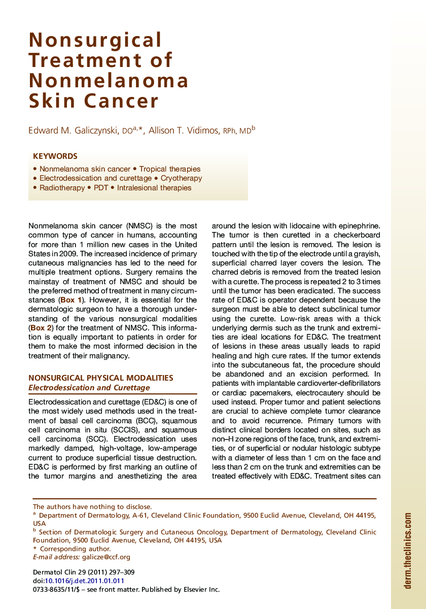 Nonsurgical Treatment of Nonmelanoma Skin Cancer