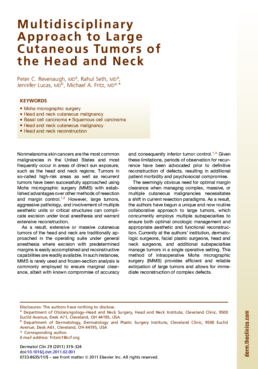 Multidisciplinary Approach to Large Cutaneous Tumors of the Head and Neck