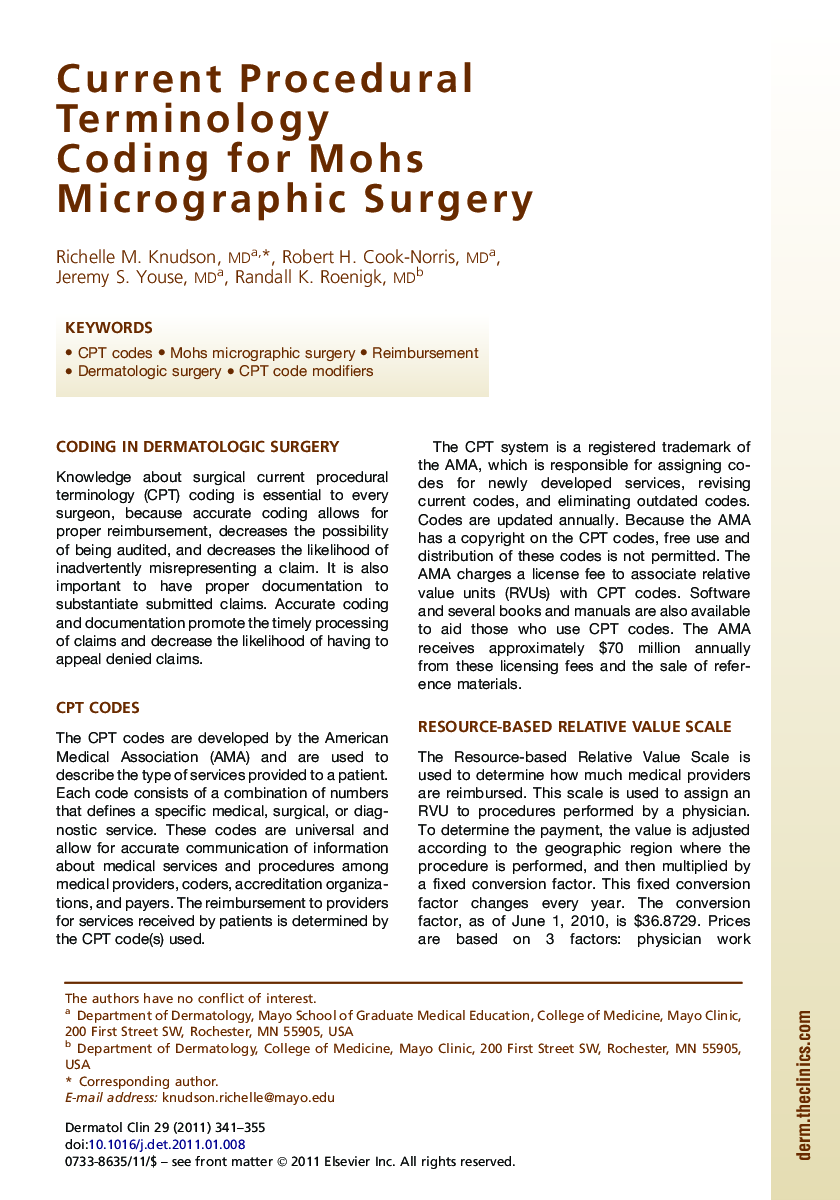 Current Procedural Terminology Coding for Mohs Micrographic Surgery