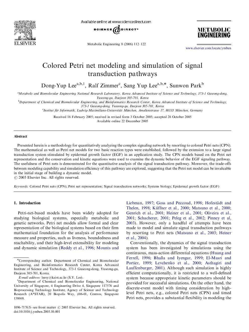 Colored Petri net modeling and simulation of signal transduction pathways