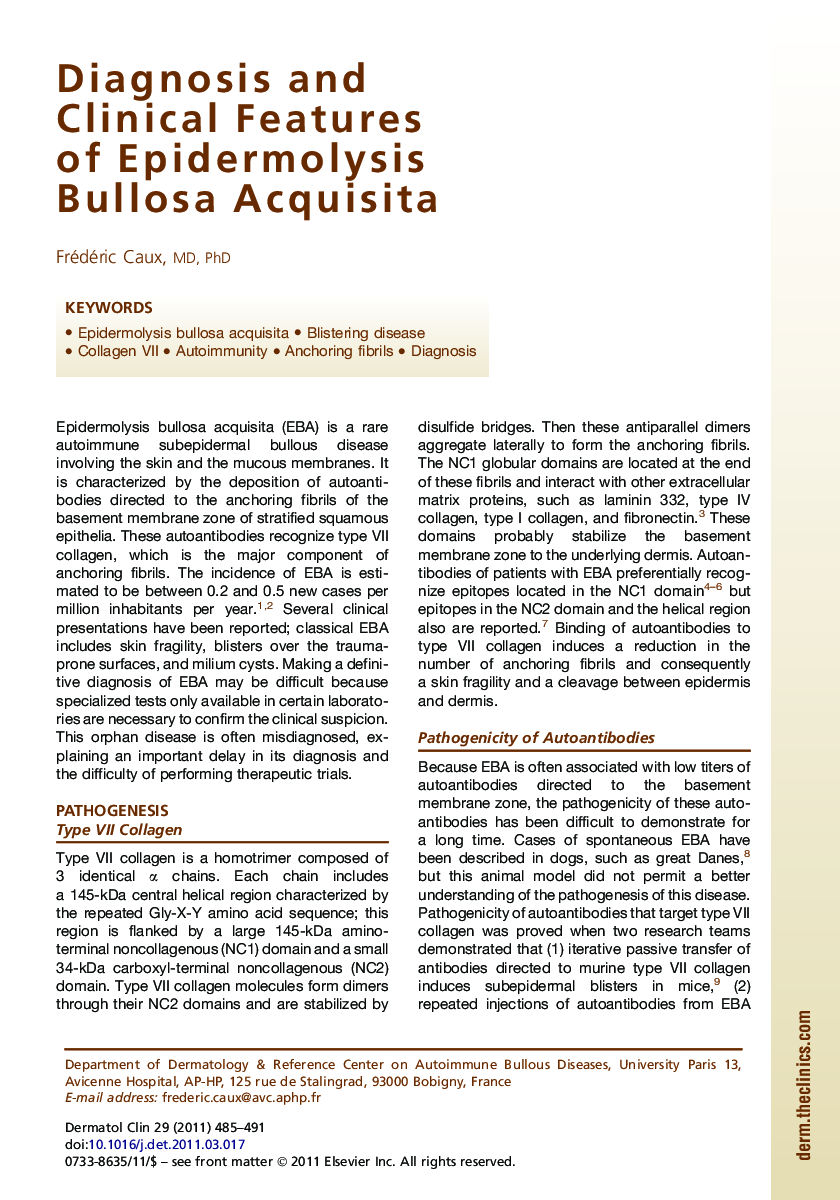 Diagnosis and Clinical Features of Epidermolysis Bullosa Acquisita