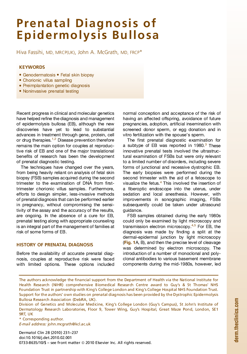 Prenatal Diagnosis of Epidermolysis Bullosa