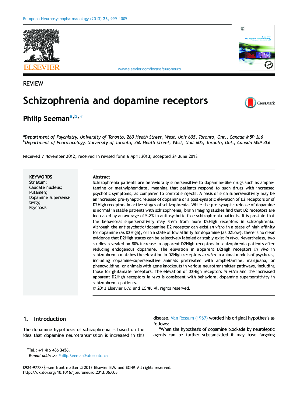Schizophrenia and dopamine receptors