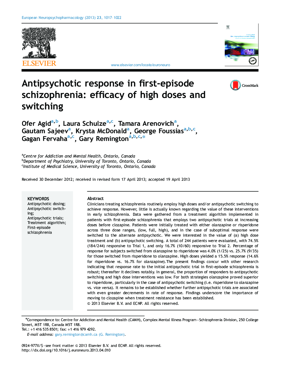 Antipsychotic response in first-episode schizophrenia: efficacy of high doses and switching